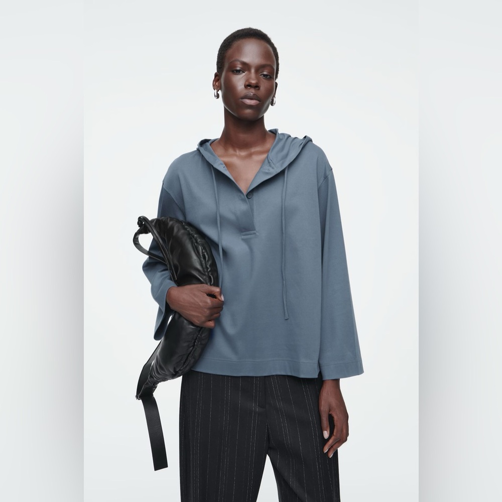 COS BUTTONED LIGHTWEIGHT JERSEY HOODIE